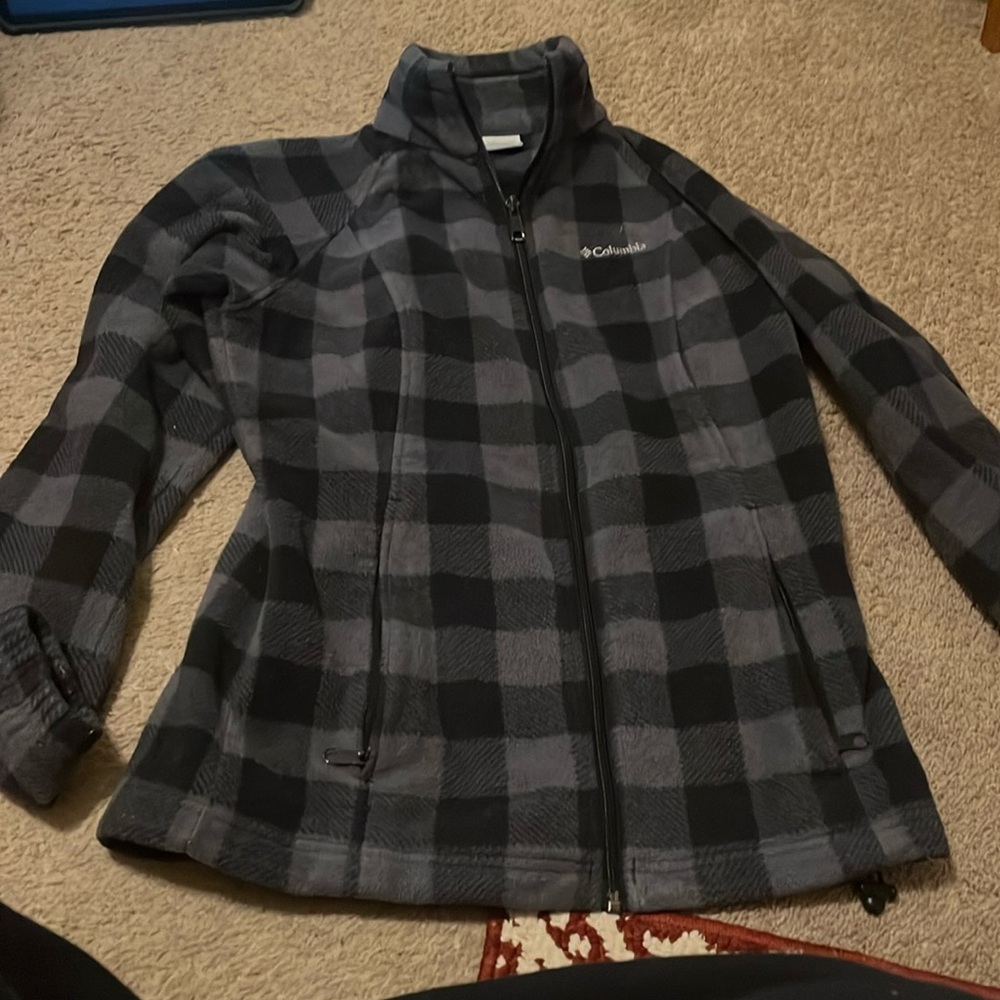 Columbia Black and Gray Checkered fleece zip up